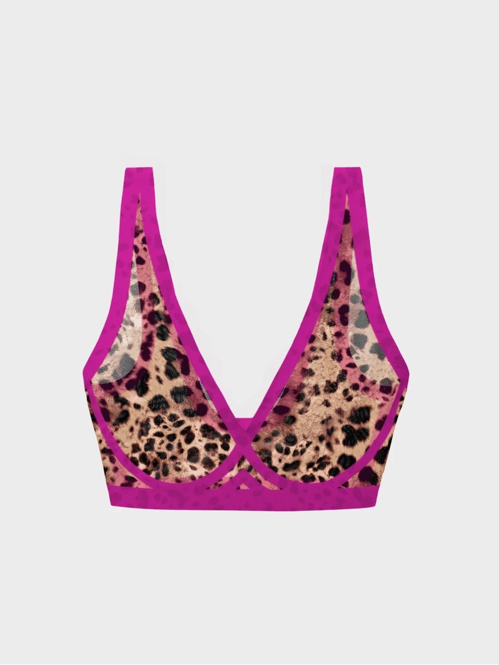 NWOT! EBY Material Girl Leopard Print Sheer Bralette with Magenta Trim